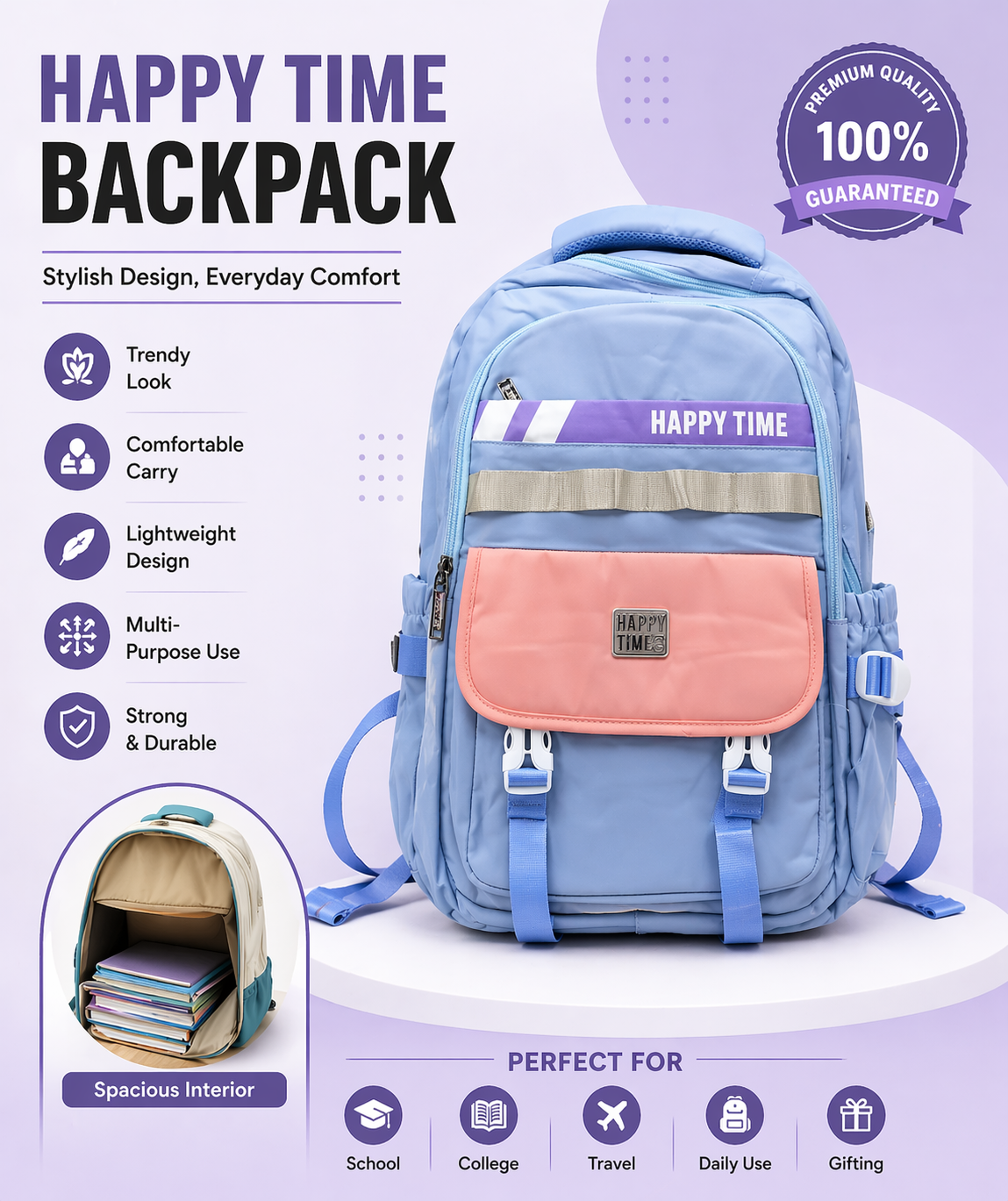 Original China - Happy Time - Premium Backpack For Girls_img_0