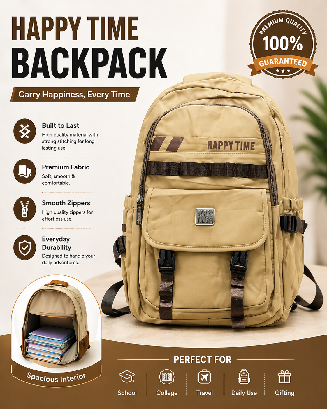 Original China - Happy Time - Premium Backpack For Girls