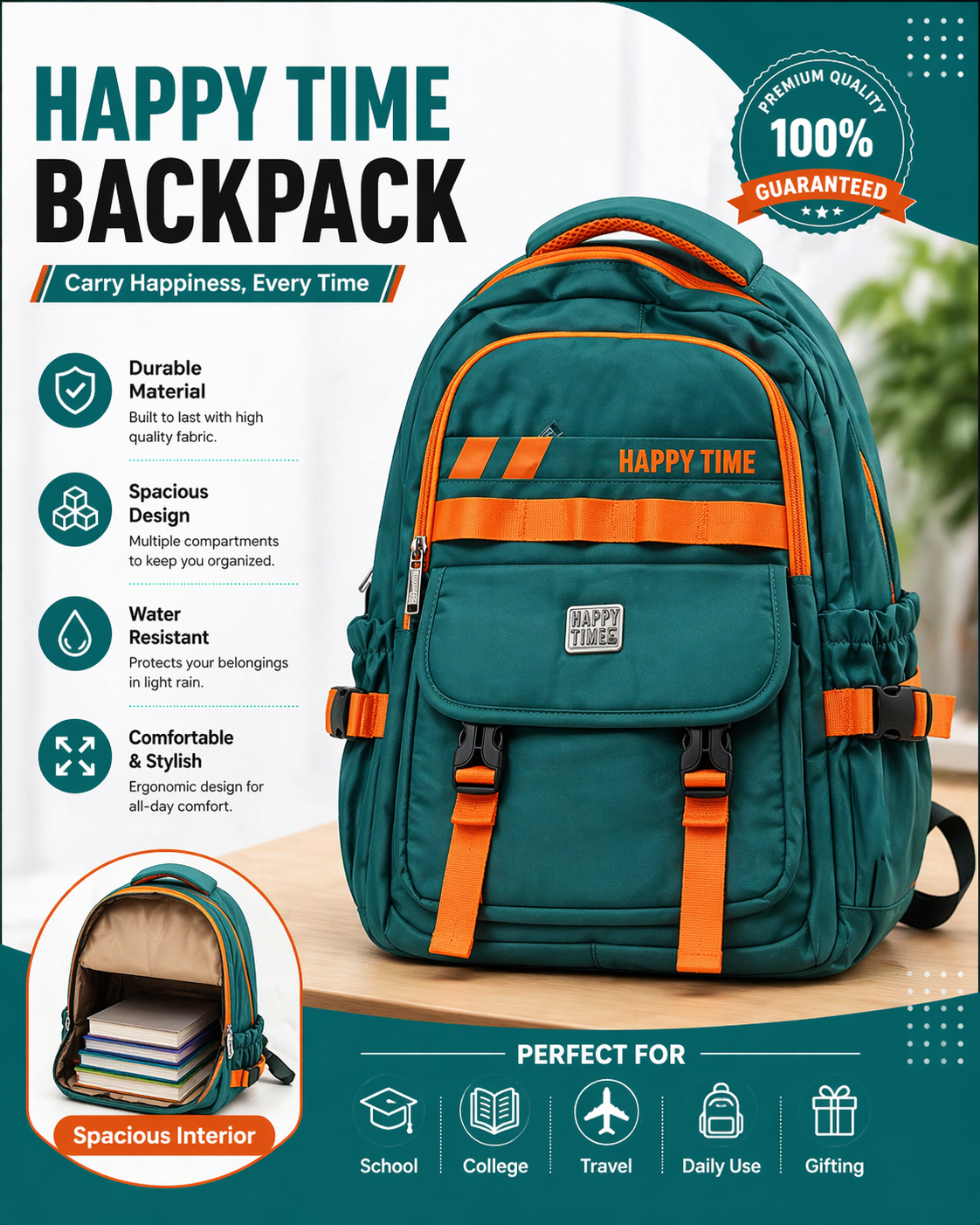 Original China - Happy Time - Premium Backpack For Girls
