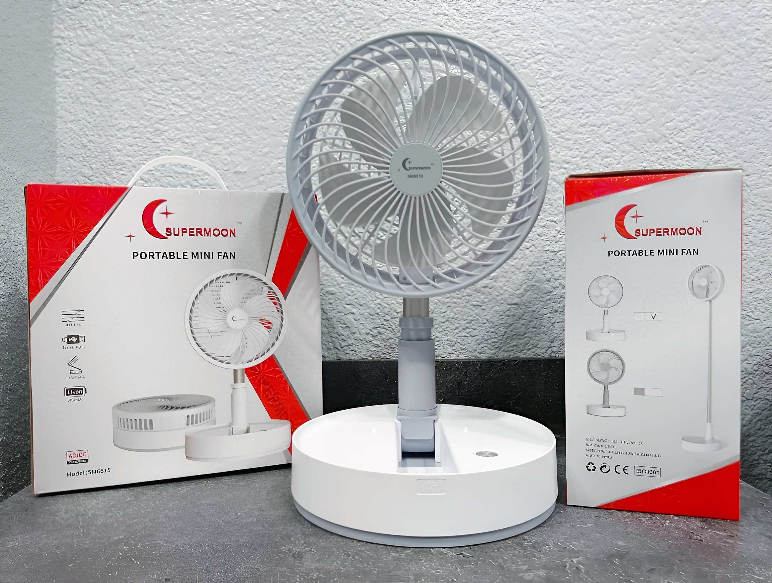 Supermoon SM 6615 Mini Rechargeable Fan – AC/DC | Folding | Adjustable Stand_img_1