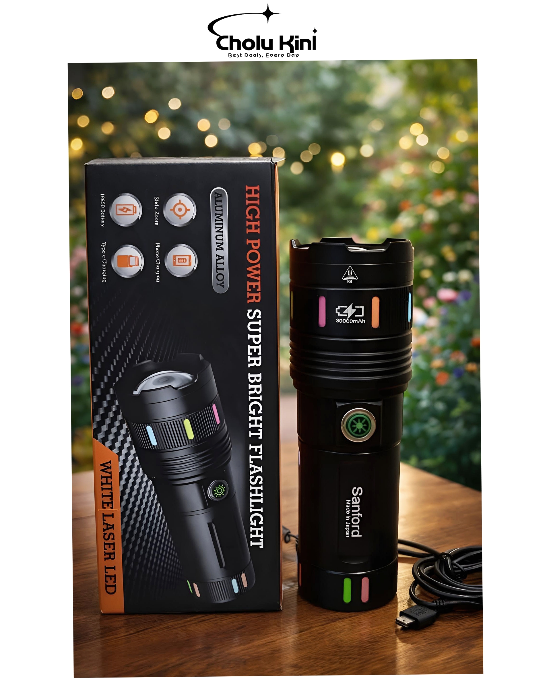 Sanford Torch Light – 30000mAh Powerful LED Flashlight (Black)_img_0