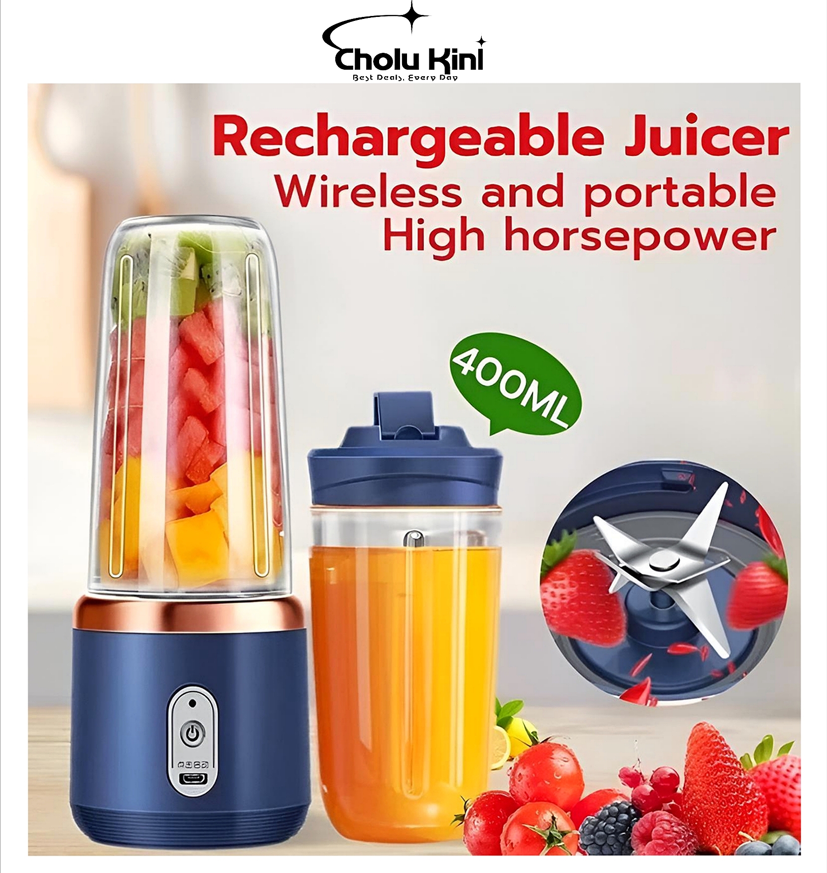 Small Portable Rechargeable Juicer Blender Easy Fresh Juice Maker for Travel Office And Home (Multicolor)