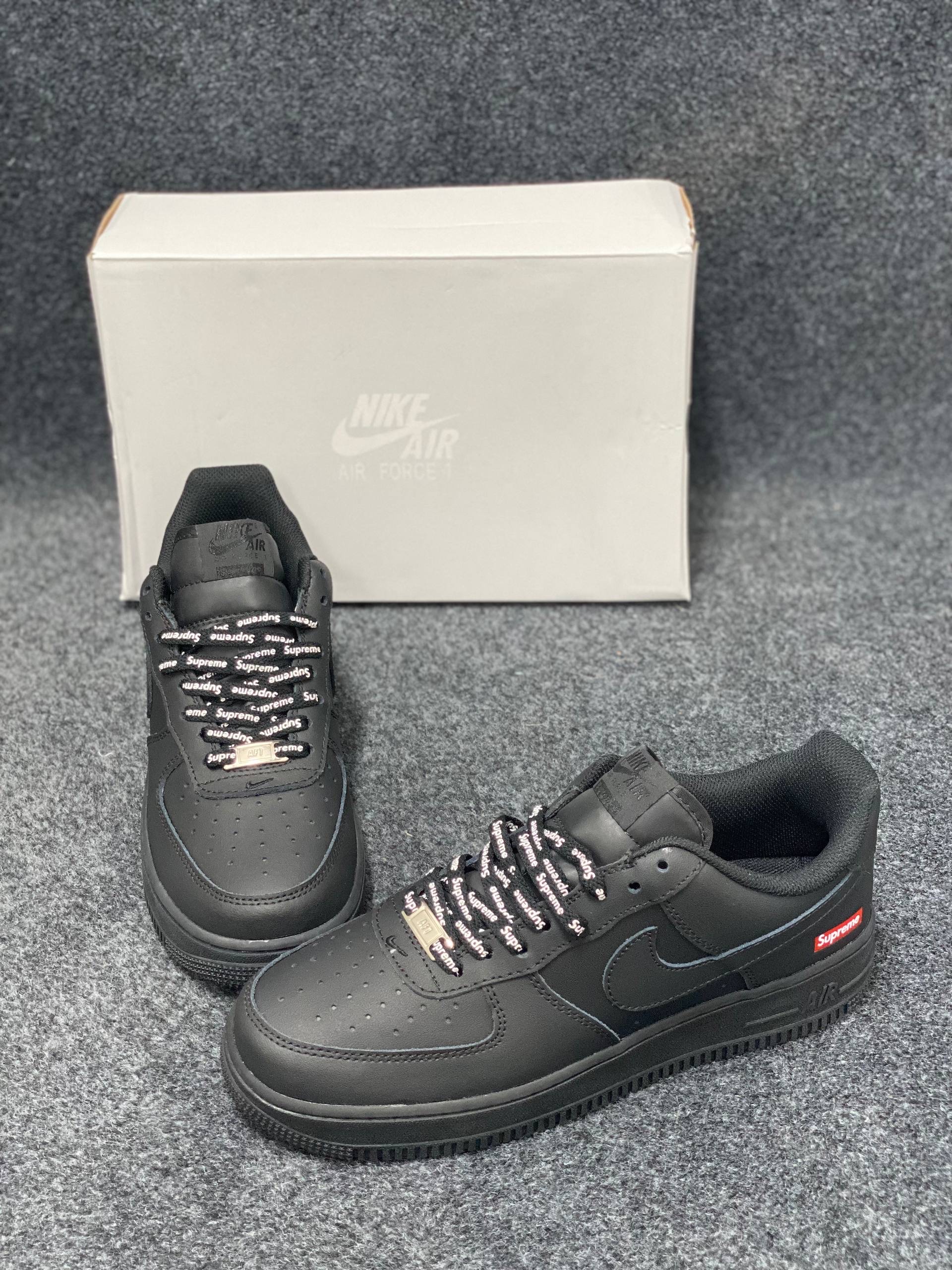 Nike x Supreme Air Force 1 Low: "Black" featuring signature red "Supreme "box logo thumbnail 6