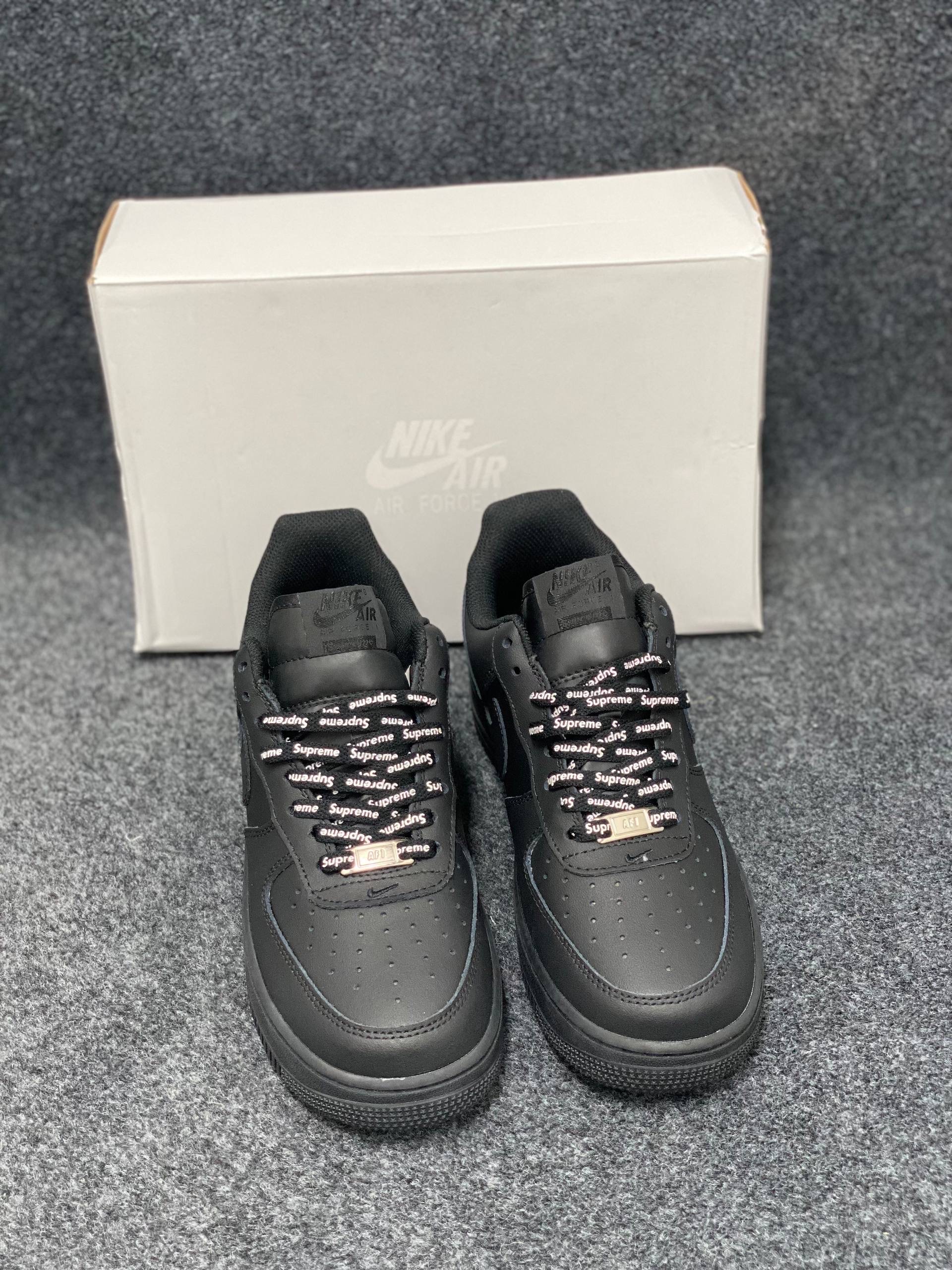 Nike x Supreme Air Force 1 Low: "Black" featuring signature red "Supreme "box logo thumbnail 4
