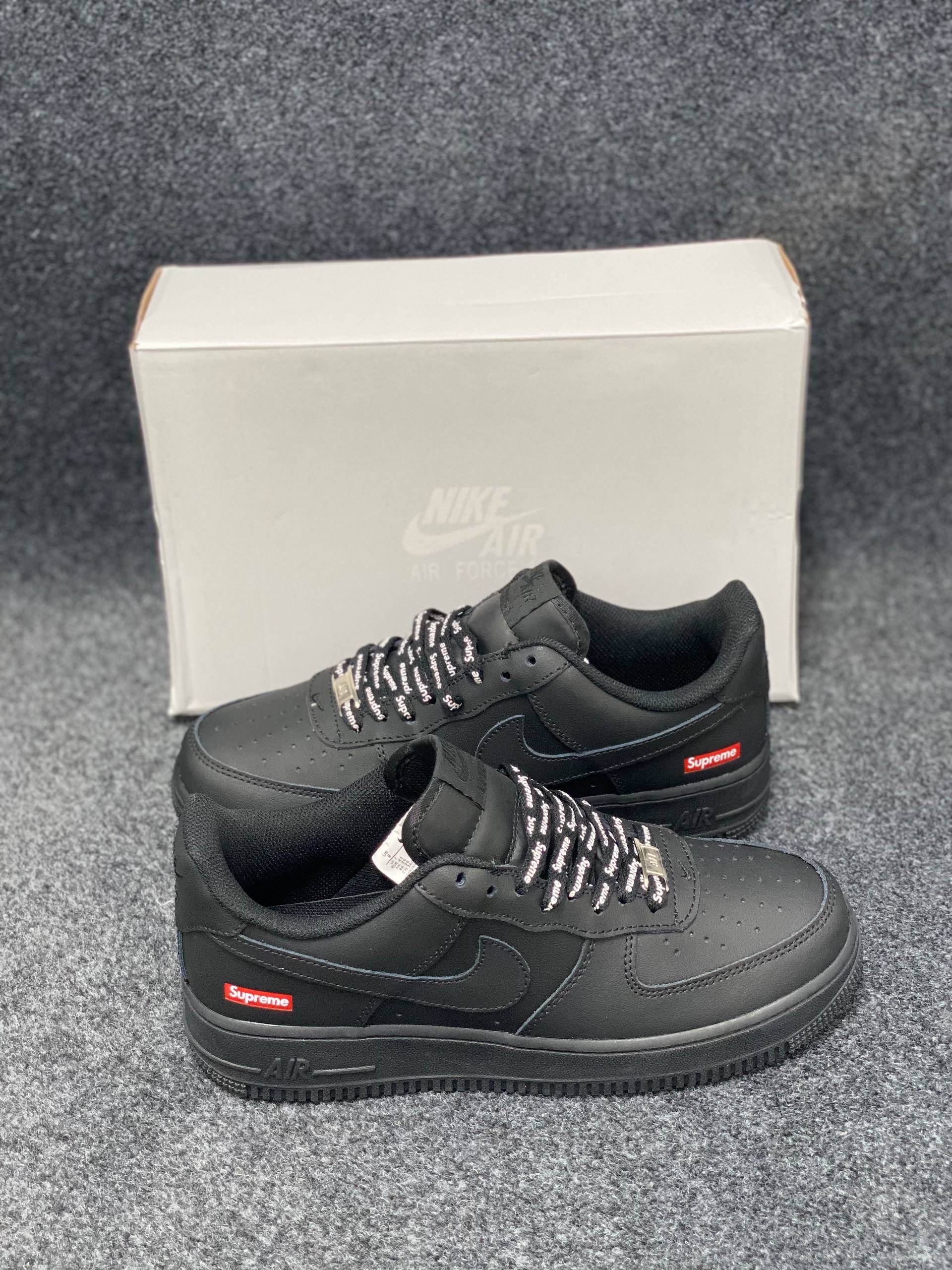 Nike x Supreme Air Force 1 Low: "Black" featuring signature red "Supreme "box logo thumbnail 5