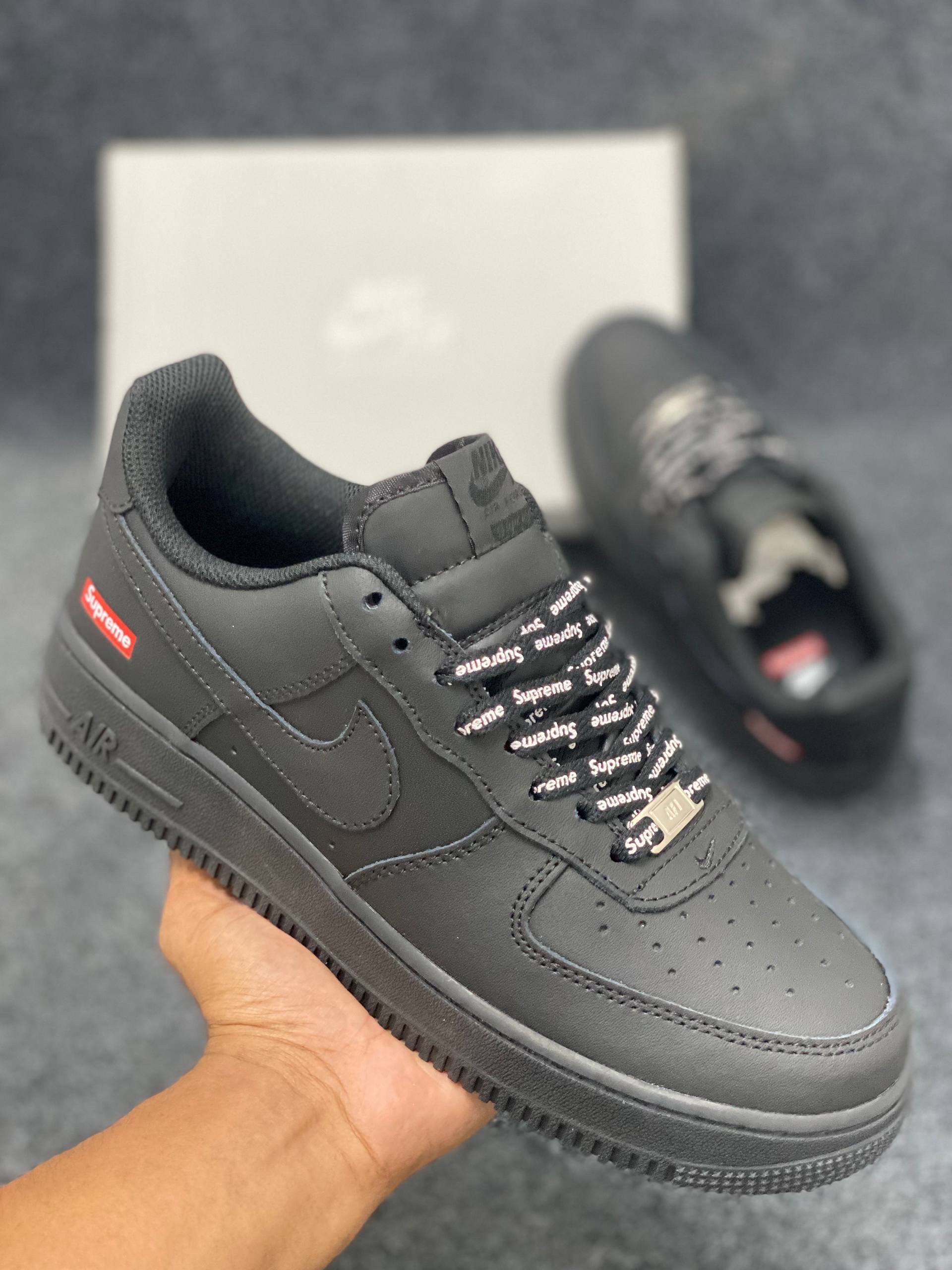 Nike x Supreme Air Force 1 Low: "Black" featuring signature red "Supreme "box logo thumbnail 3