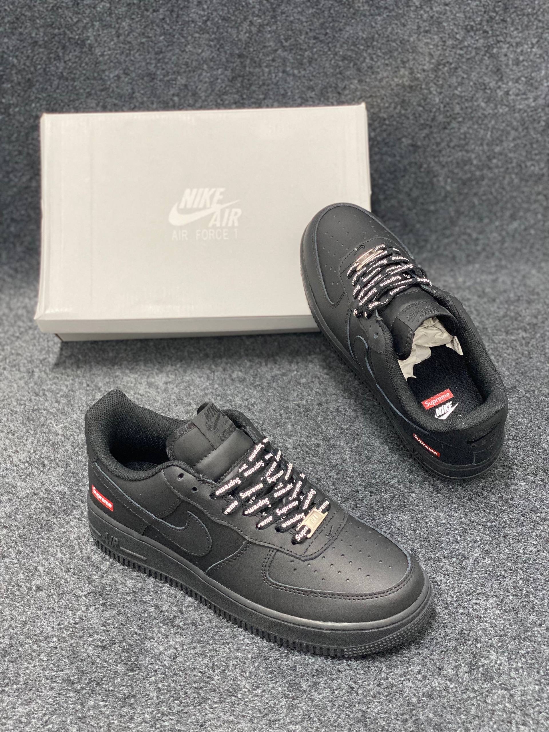 Nike x Supreme Air Force 1 Low: "Black" featuring signature red "Supreme "box logo thumbnail 2