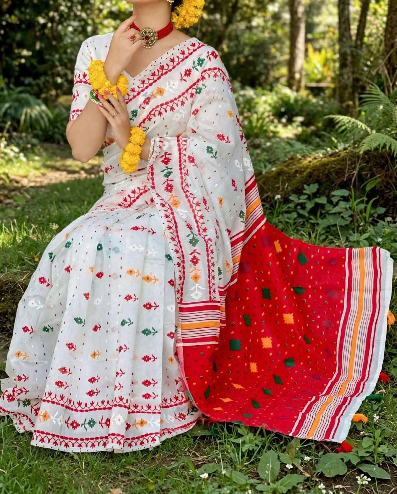Special Puja collectionHalf Silk block Print Saree