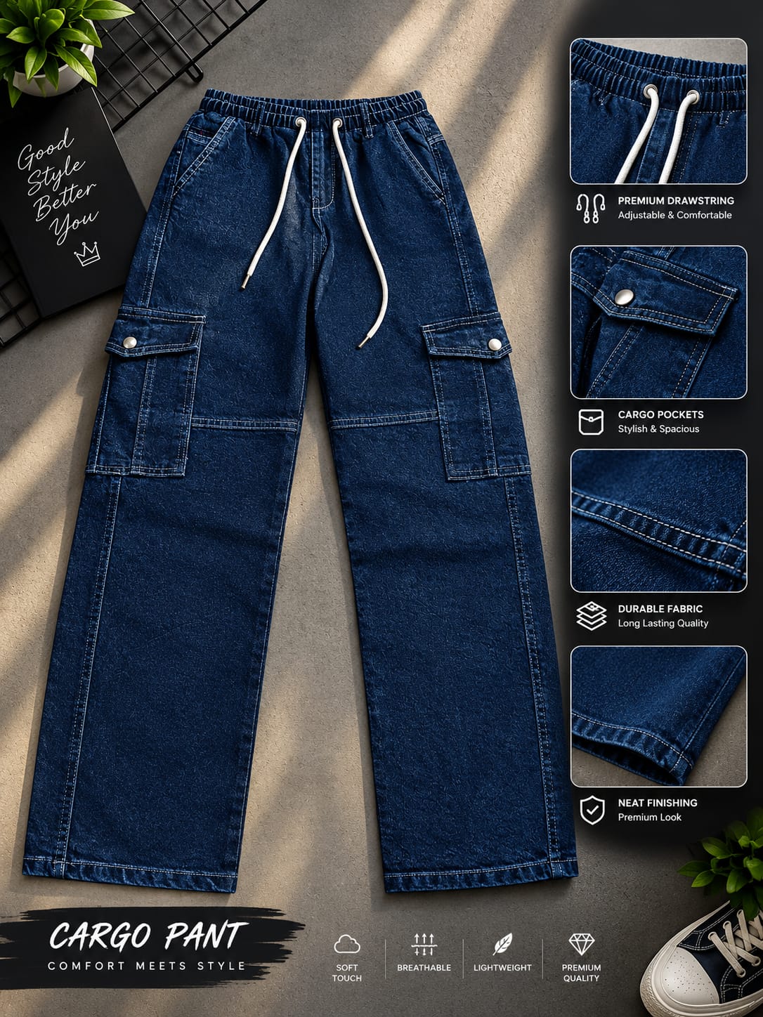 6 Pocket Cargo Denim Baggy Pant_img_1