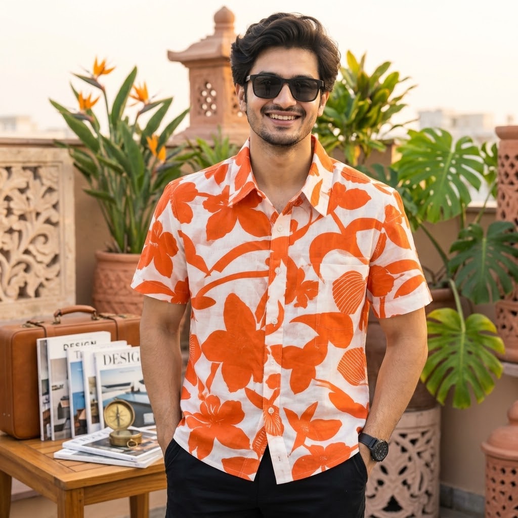 Print Shirt Cotton Half Sleeve For Men's