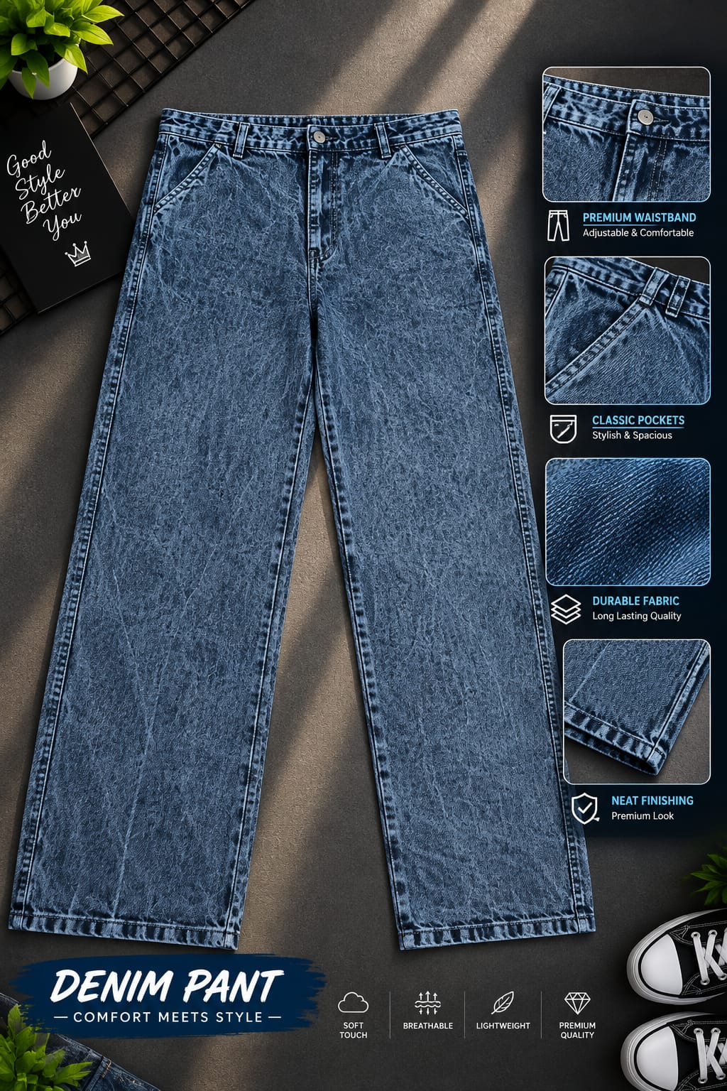 Semi Baggy Cargo Denim Pant
