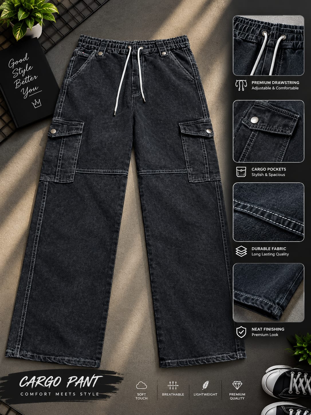 6 Pocket Cargo Denim Baggy Pant_img_2