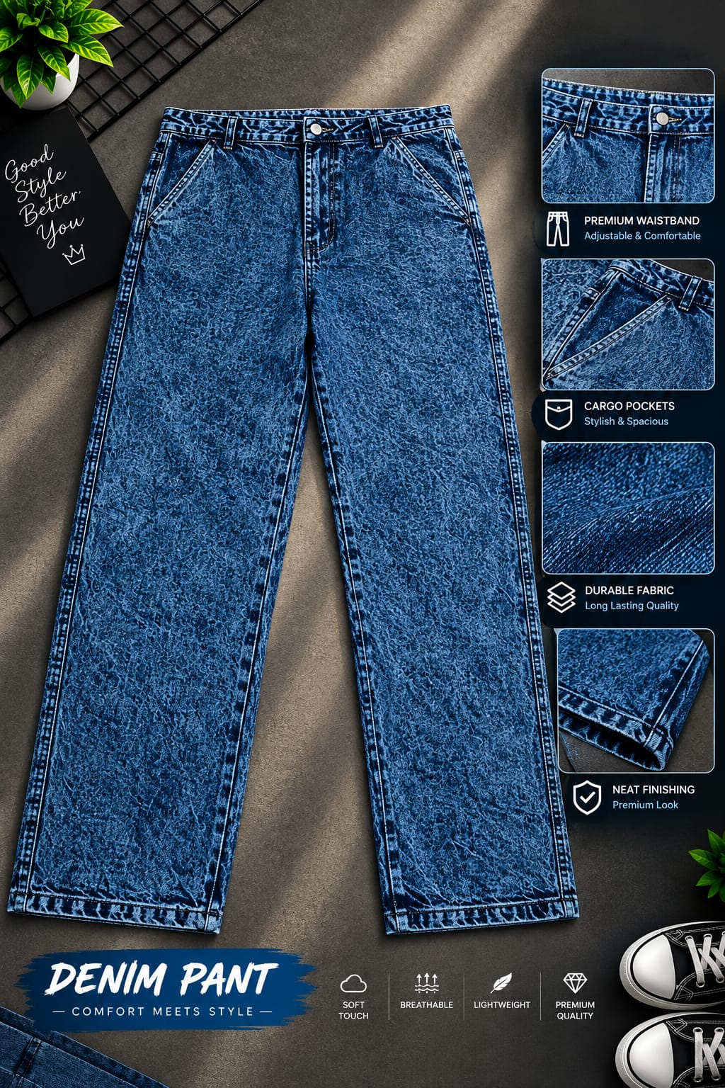 Semi Baggy Cargo Denim Pant_img_3