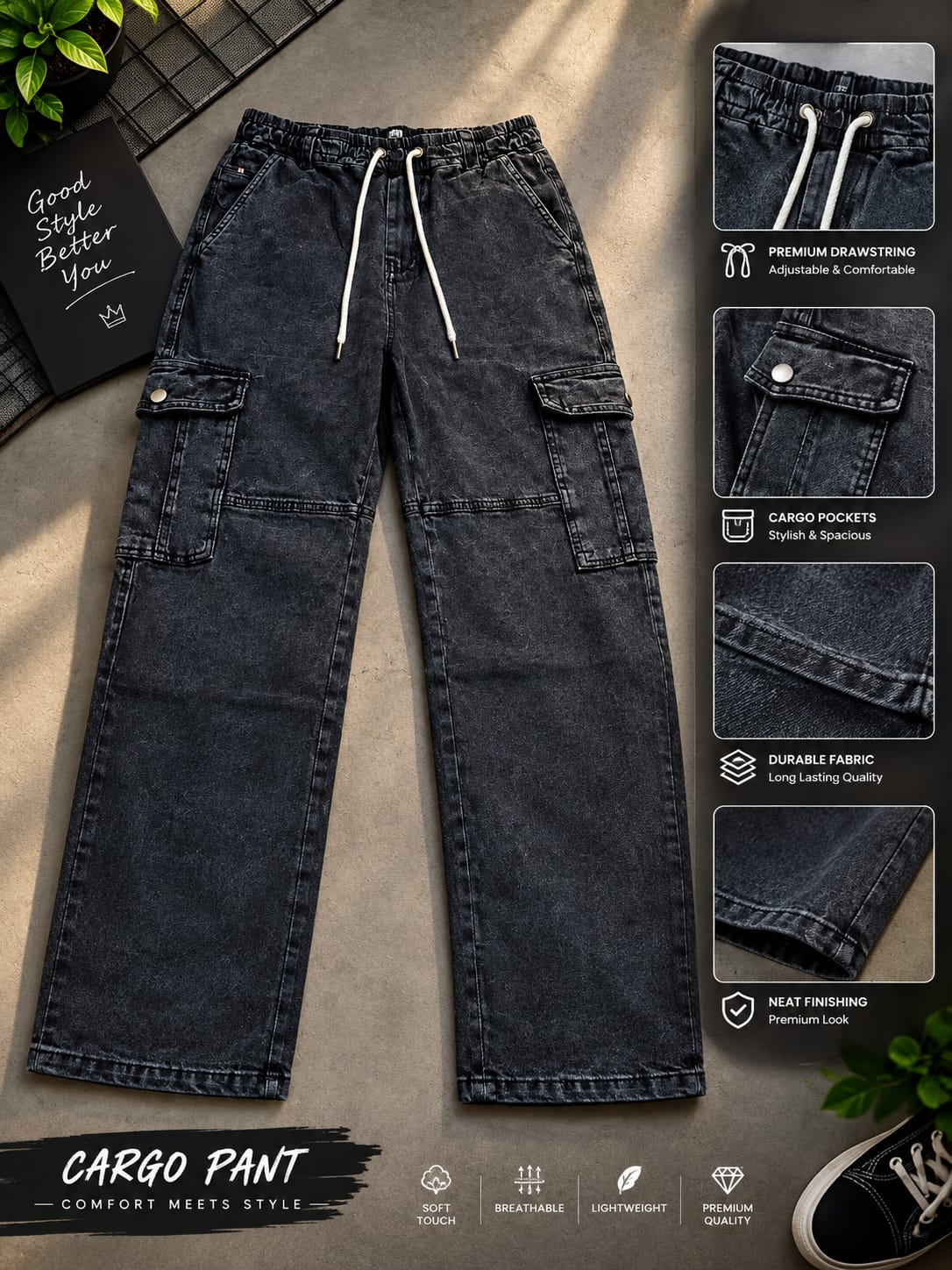 6 Pocket Cargo Denim Baggy Pant_img_4
