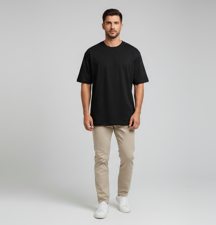 Original Black Solid color Export T-shirt Jek & jins_img_3