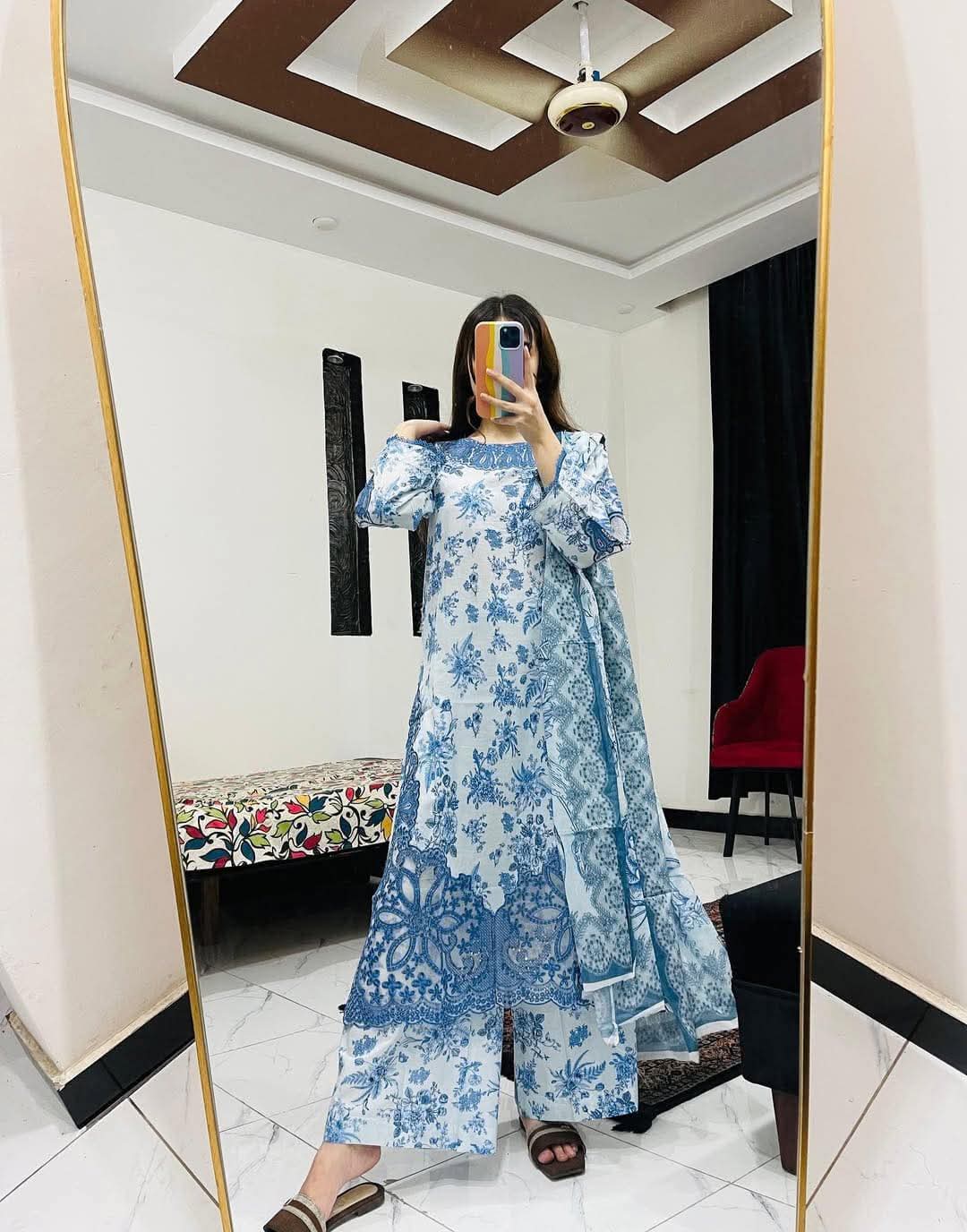 Cotton Embroidery Three Piece