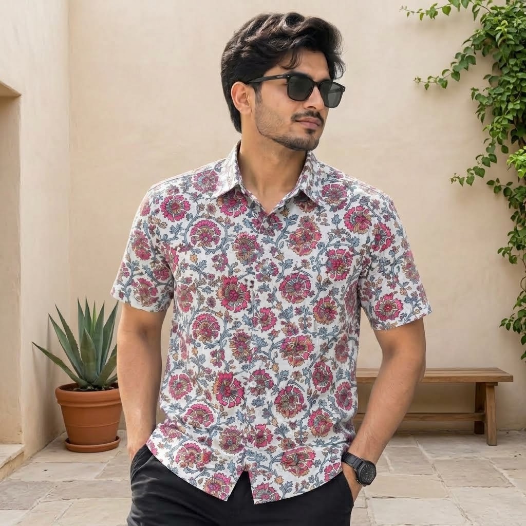 Print Shirt Cotton Half Sleeve For Men's
