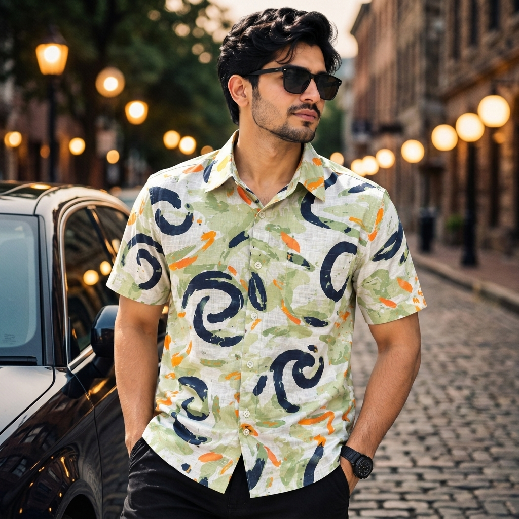 Print Shirt Cotton Half Sleeve For Men's
