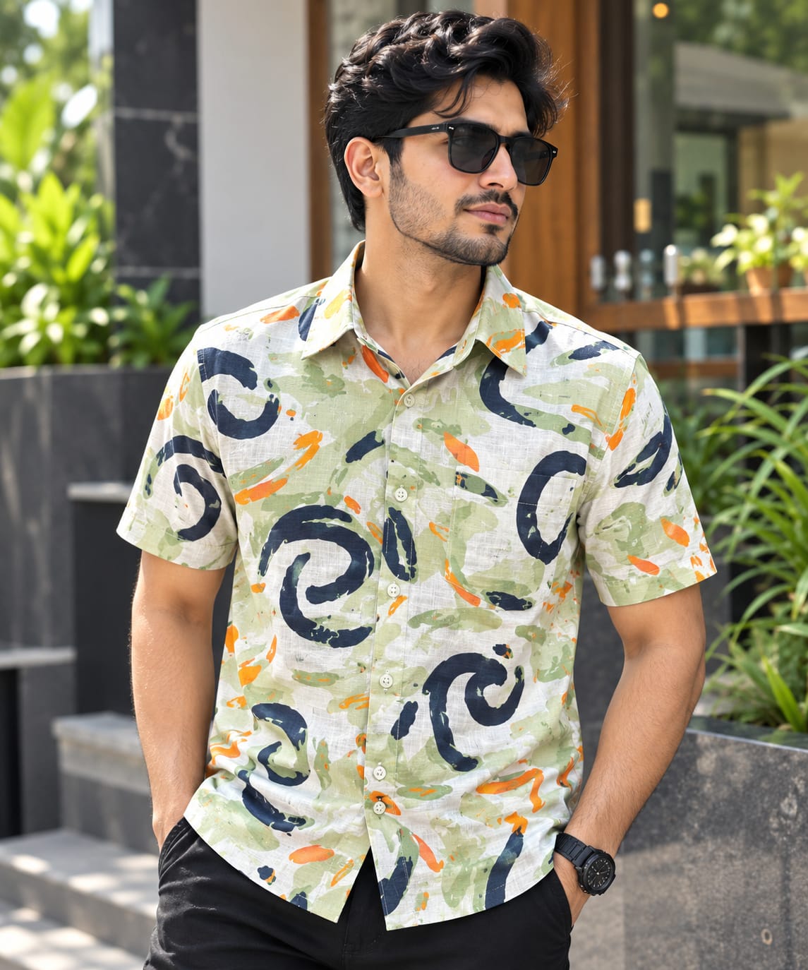 Print Shirt Cotton Half Sleeve For Men's