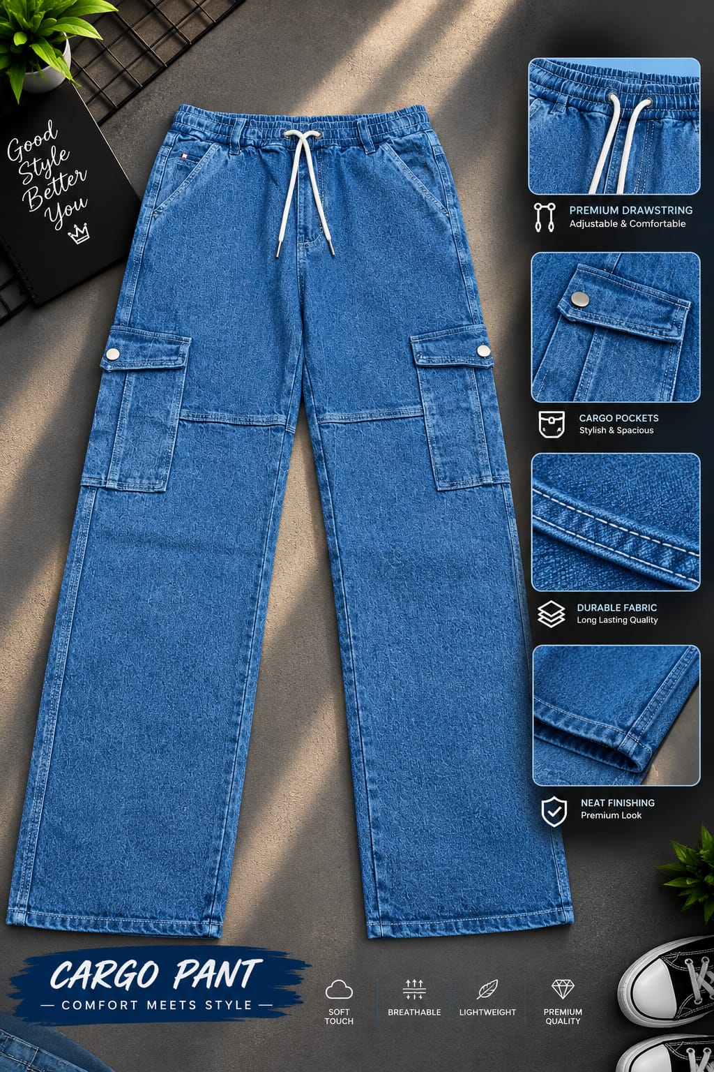 6 Pocket Cargo Denim Baggy Pant_img_3