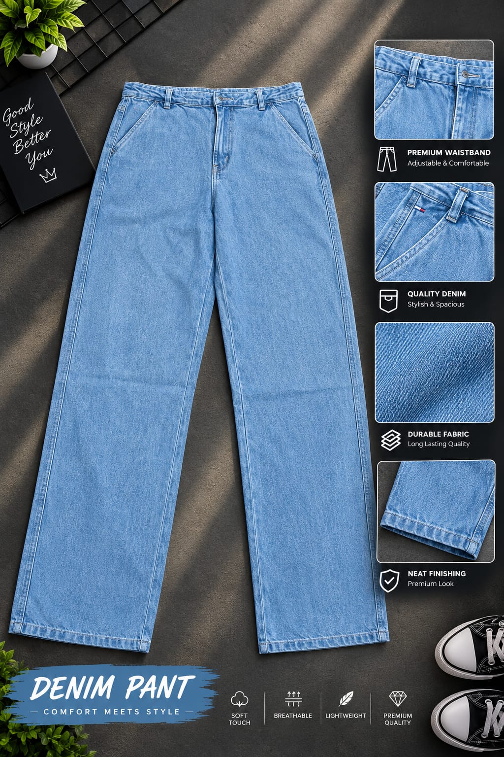 Semi Baggy Cargo Denim Pant_img_1