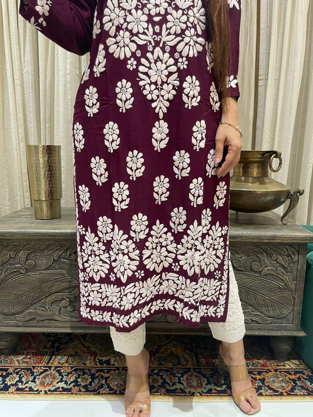 Lucknow Chikankari Stitched Tow Piece_img_2