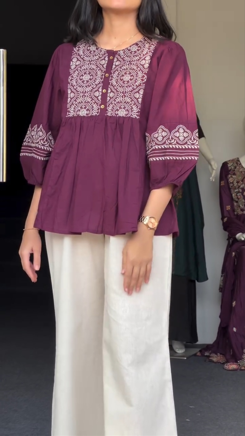 New Embroidery Top With Pant ( 2 Piece Set)