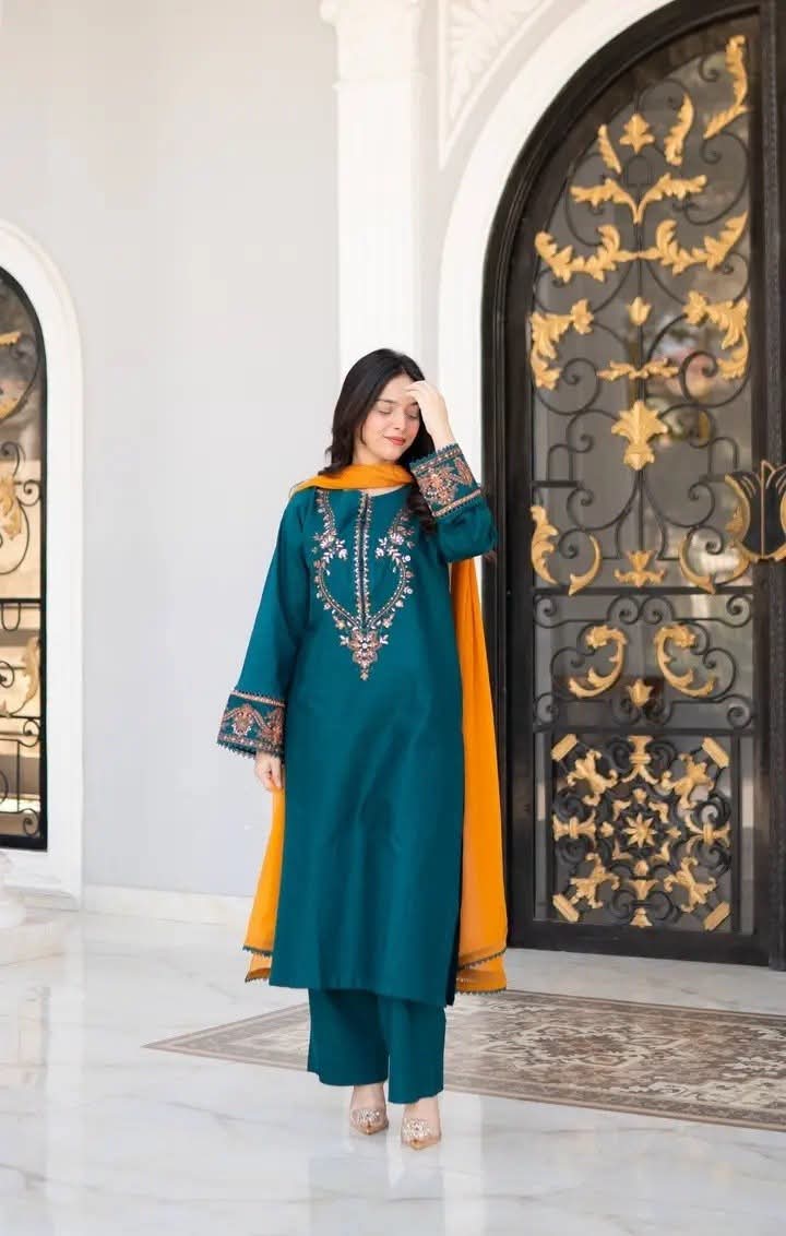 New Luxury Ambroidary Work Three Piece Set_img_3
