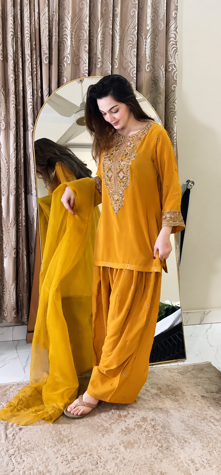 Mustard Gold ๐งก New Farshi Shalwar 3pc Suit