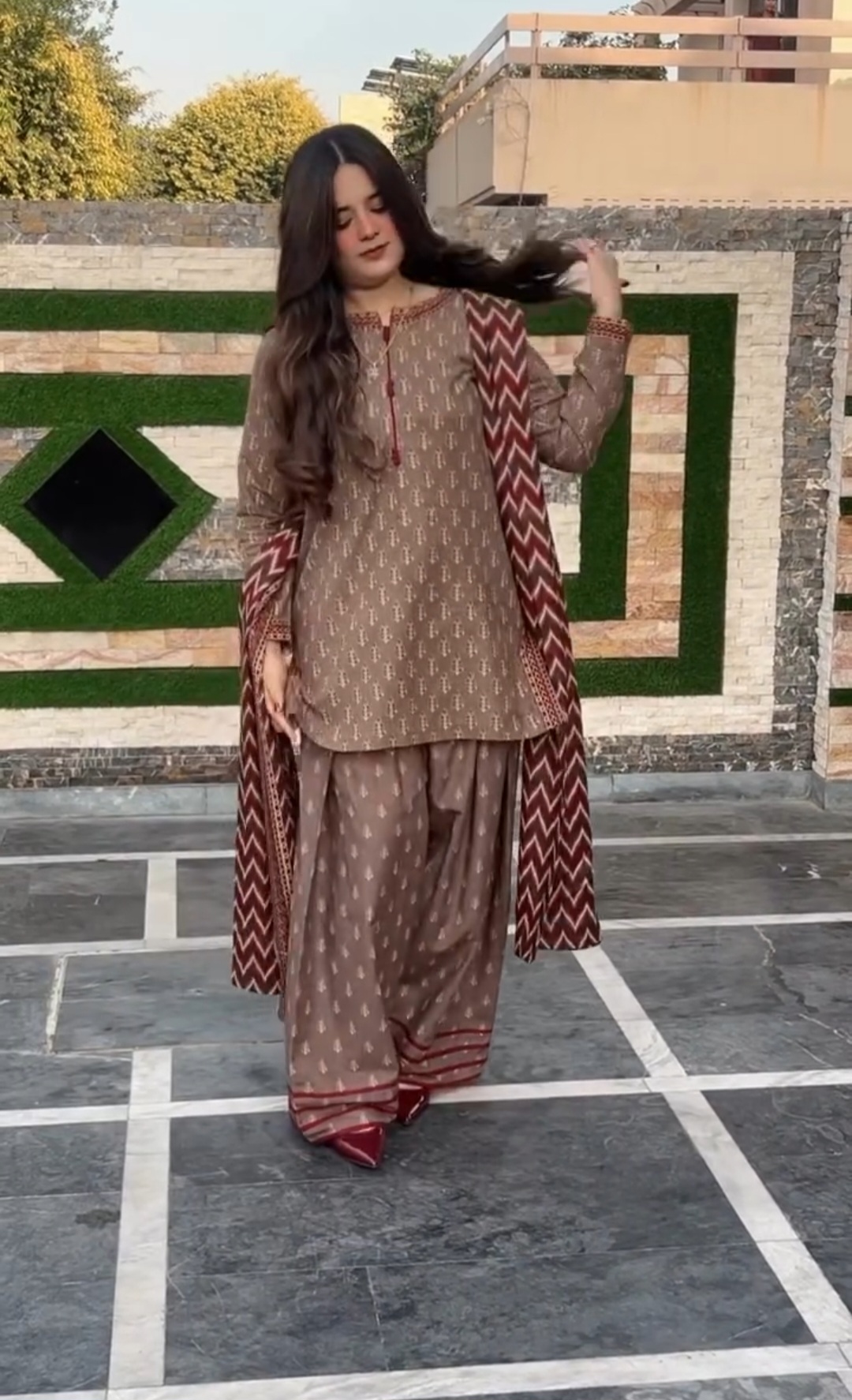 New Printed Farshi Shalwar Three piece set