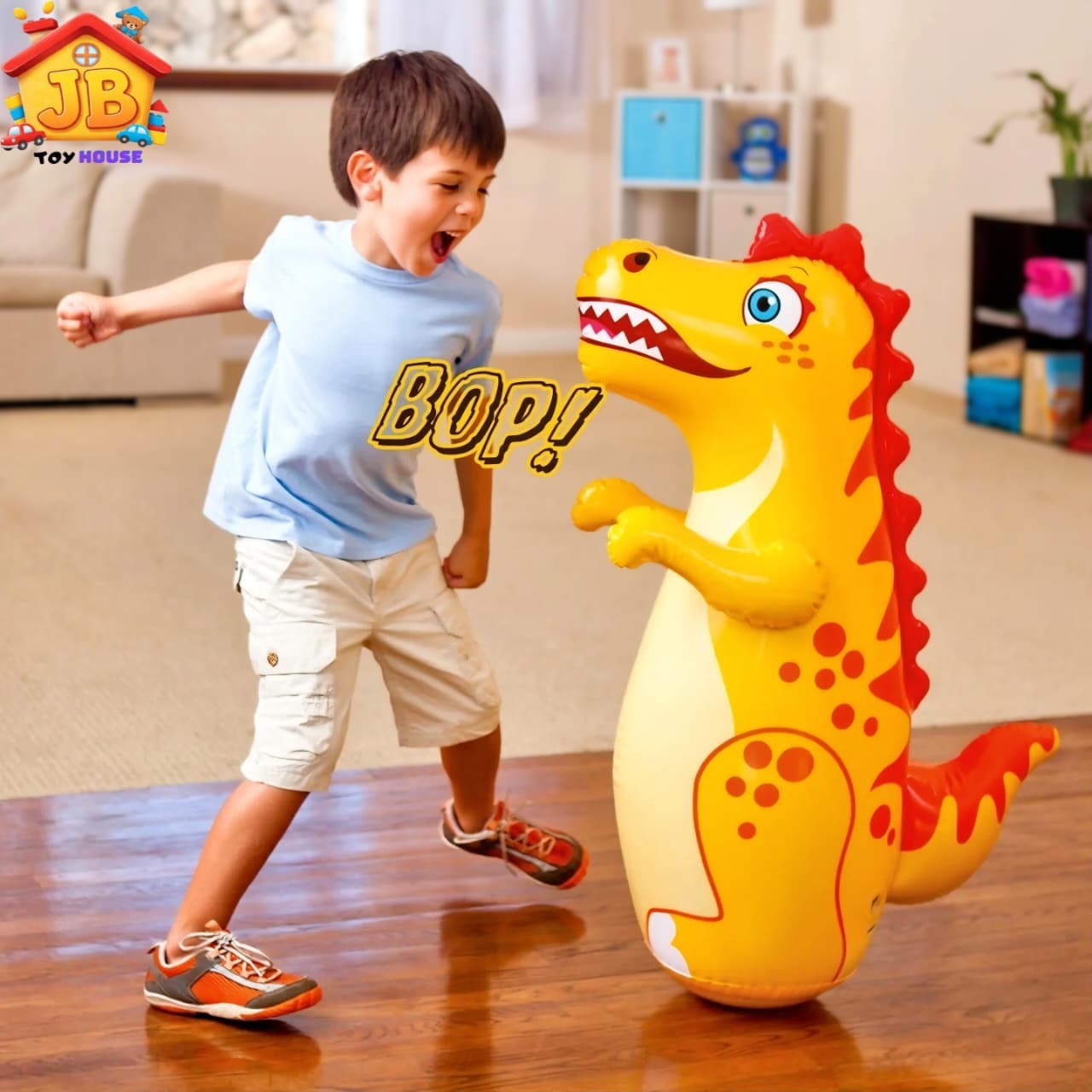 95cm Dinosaur Inflatable Punching Bag for Kids – Standing Bop Bag with Foot Pump for Active Play