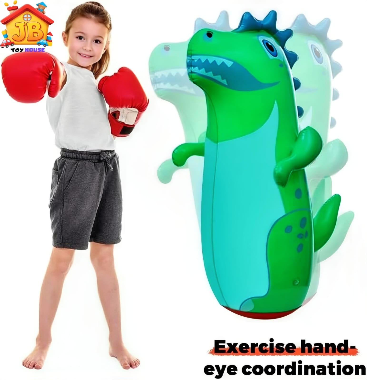 95cm Dinosaur Inflatable Punching Bag for Kids – Standing Bop Bag with Foot Pump for Active Play_img_3