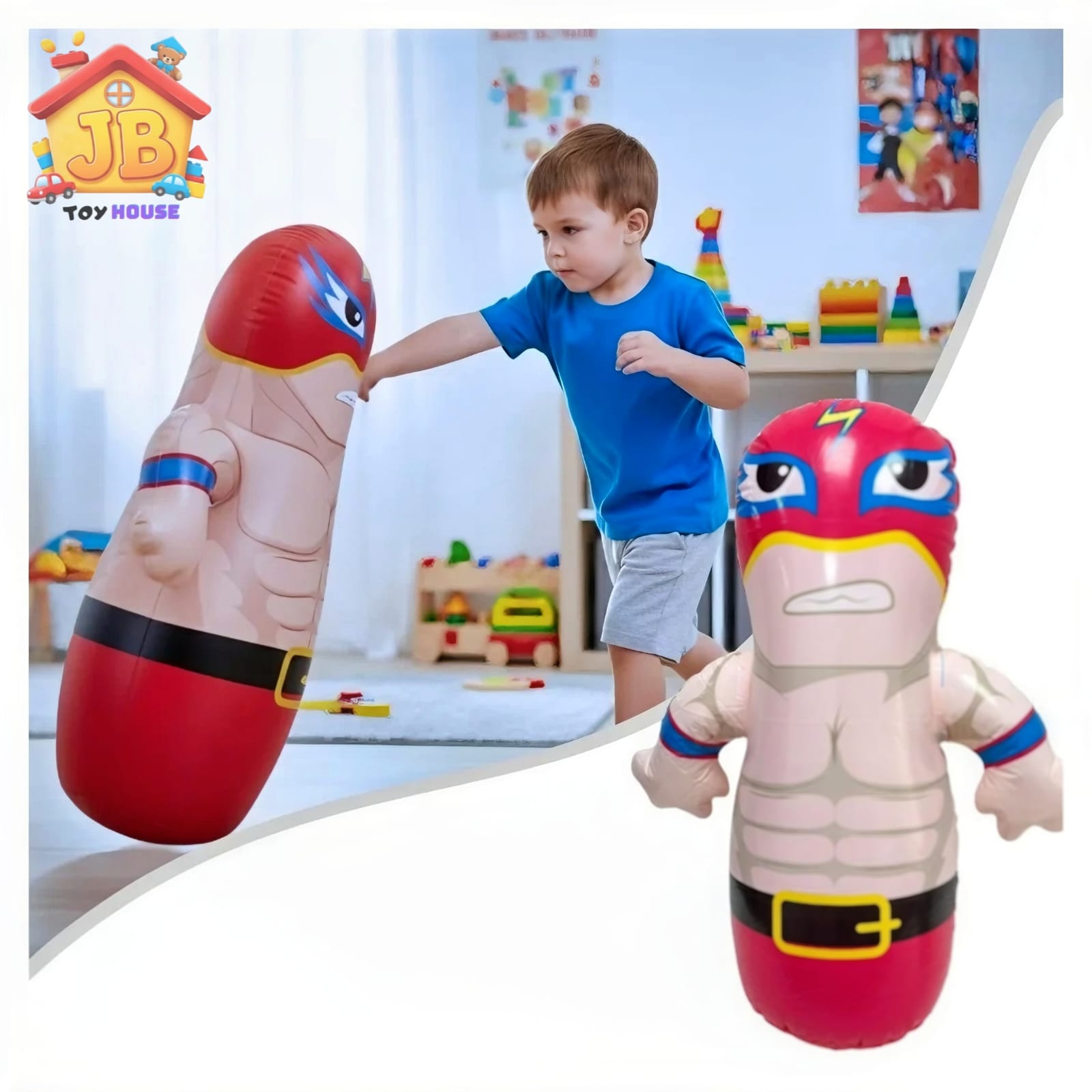 Large Wrestler Inflatable Punching Bag for Kids - Includes Foot Pump