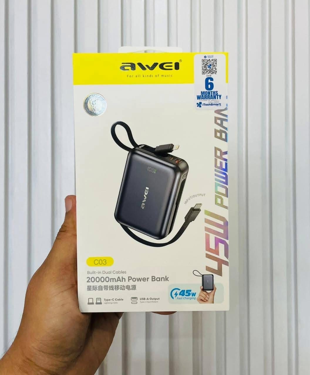 Awei C03 20000mAh 45W Fast Charging Power Bank