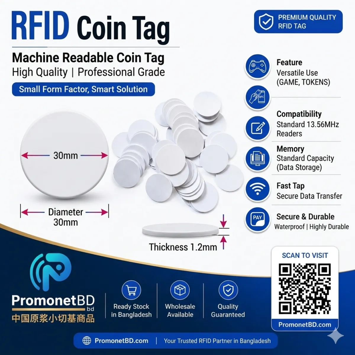 RFID Coin Tag TK4100 125kHz | Self Adhesive RFID Tag