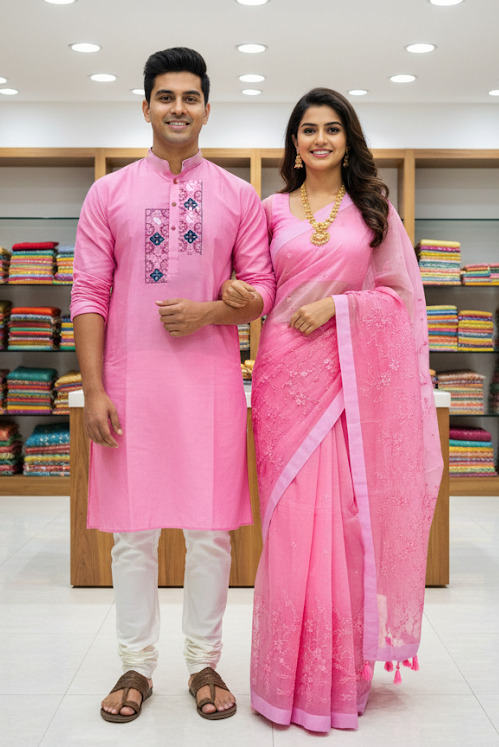 Premium Sharee Panjabi Couple Dress - Image 1