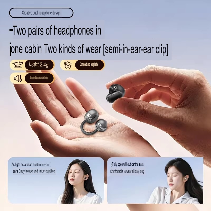 4 Earbuds Clip-On Wireless Bluetooth Earbuds with Digital Display Charging Case, Sports, Sleep & Ultra-Long Battery Life_img_1
