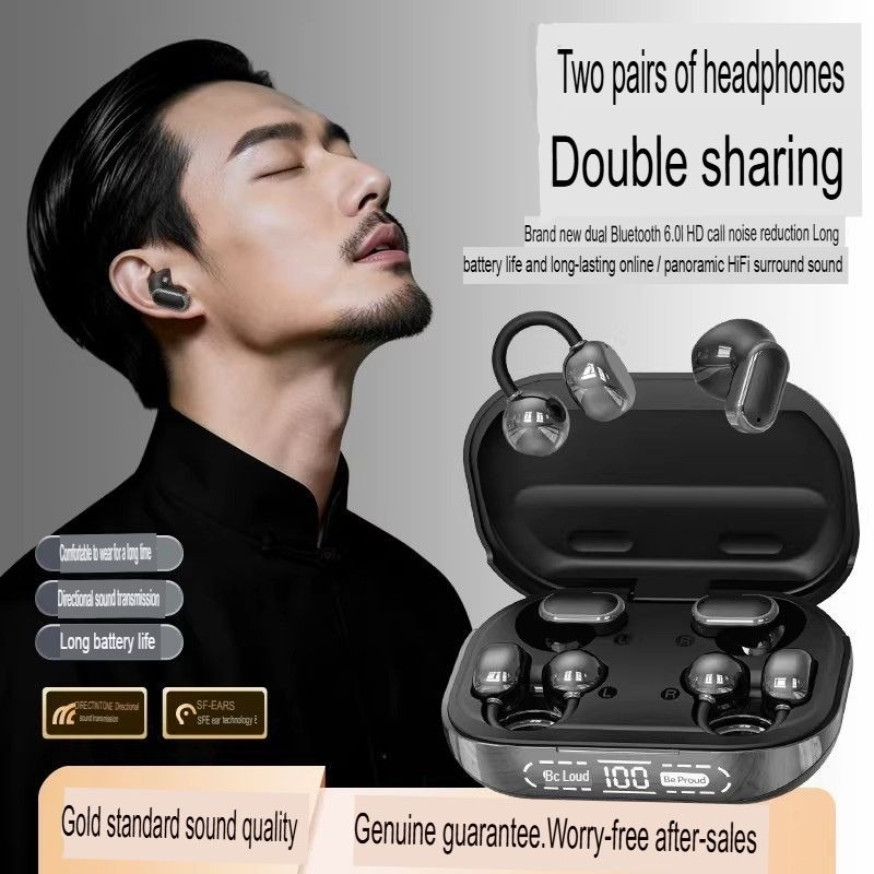 4 Earbuds Clip-On Wireless Bluetooth Earbuds with Digital Display Charging Case, Sports, Sleep & Ultra-Long Battery Life_img_2