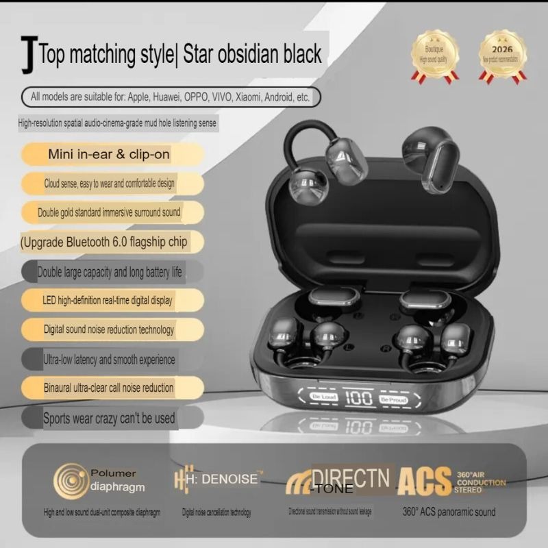 4 Earbuds Clip-On Wireless Bluetooth Earbuds with Digital Display Charging Case, Sports, Sleep & Ultra-Long Battery Life_img_5