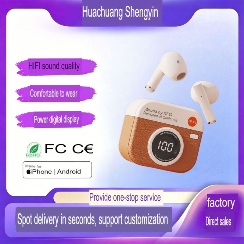 Q86 Wireless Bluetooth Earbuds with Retro Camera Charging Case, Large Digital LED Display, Hi-Fi Stereo Sound & Super Long Battery Life