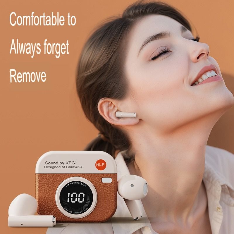 Q86 Wireless Bluetooth Earbuds with Retro Camera Charging Case, Large Digital LED Display, Hi-Fi Stereo Sound & Super Long Battery Life_img_2