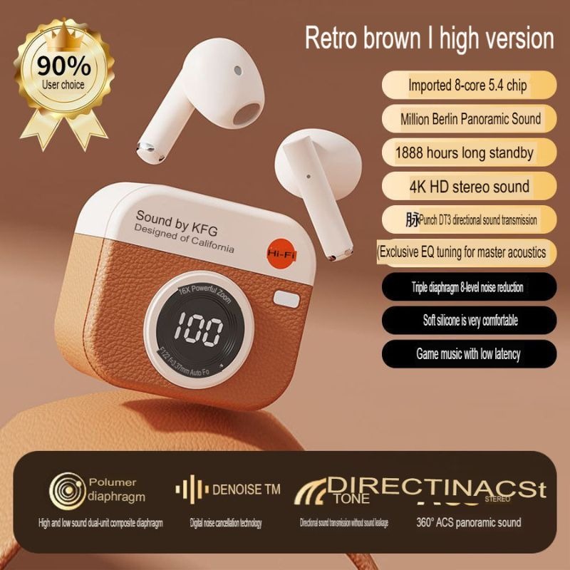 Q86 Wireless Bluetooth Earbuds with Retro Camera Charging Case, Large Digital LED Display, Hi-Fi Stereo Sound & Super Long Battery Life_img_3