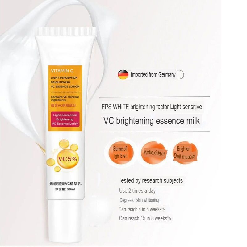 Light-Sensing VC Essence Milk with Vitamin C – Brightening & Hydrating Face Essence for Dull Skin.