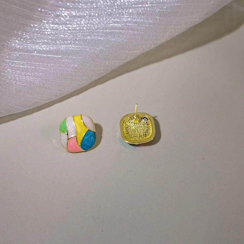 Enamel Colorful Geometric Square Stud Western Style Earrings for Women_img_3