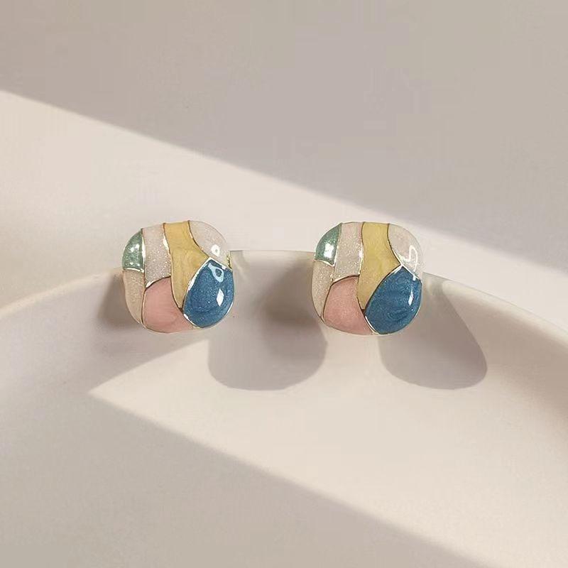 Enamel Colorful Geometric Square Stud Western Style Earrings for Women_img_4
