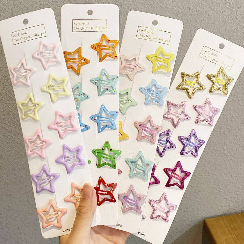 10pcs/set Cute Colorful Star Waterdrop Shape Hair Clips_img_2