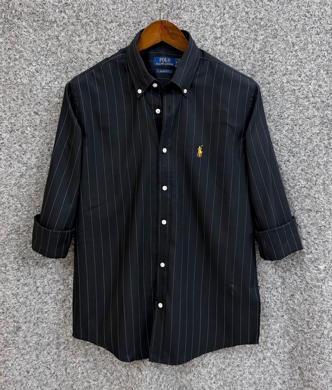 Old Money Stripe Shirt Black with White Stripe - Ralph Lauren Export Shirt