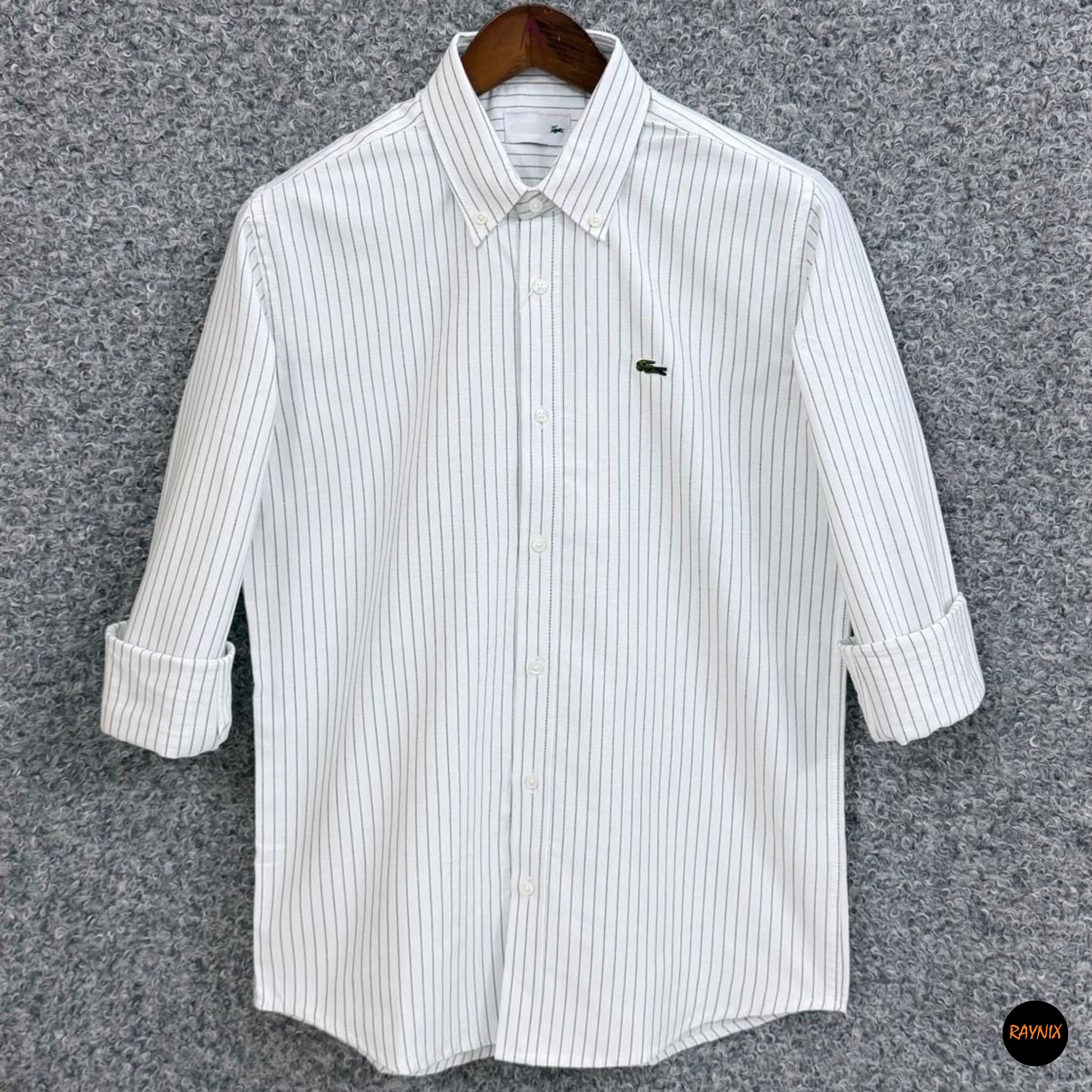 Lacoste Regular Fit White & Black Striped Oxford Shirt