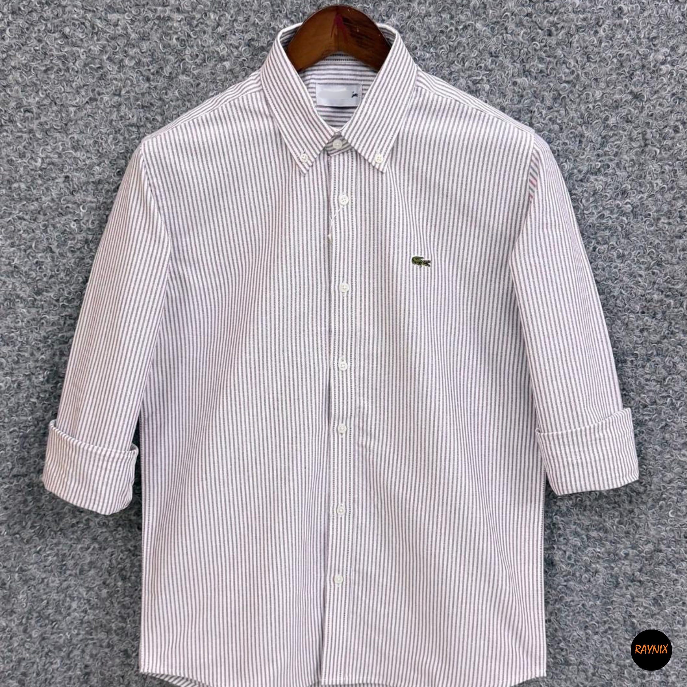 Lacoste Regular Fit Maroon Striped Oxford Shirt