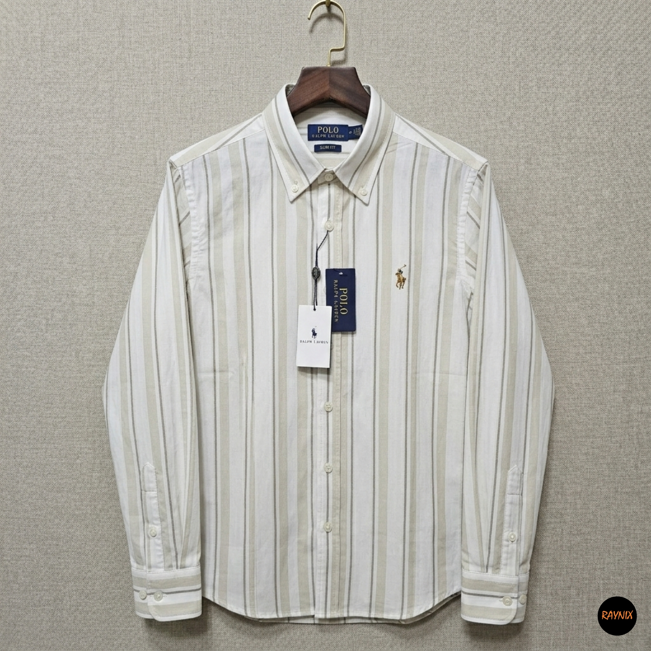 Ralph Lauren polo Slim Fit Beige & White Multi-Stripe Cotton Shirt